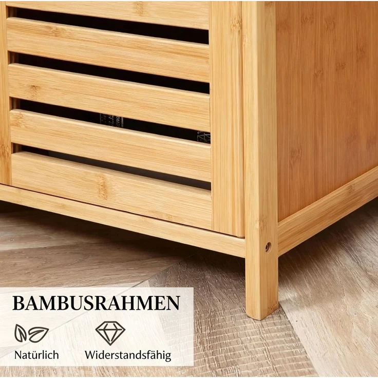 DESVIAE Sideboard Natur aus Bambus – 100x82x35 cm – Türen, offenes Fach – Bild 4