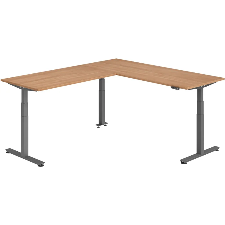 bümö Eckschreibtisch elektrisch höhenverstellbar L-Form: 200 x 240 cm in Nussbaum, Gestell graphit - Stehschreibtisch mit Memory-Steuerung, elektrischer XXL Schreibtisch für die Ecke, XDSMW-2016-N-G – Bild 1