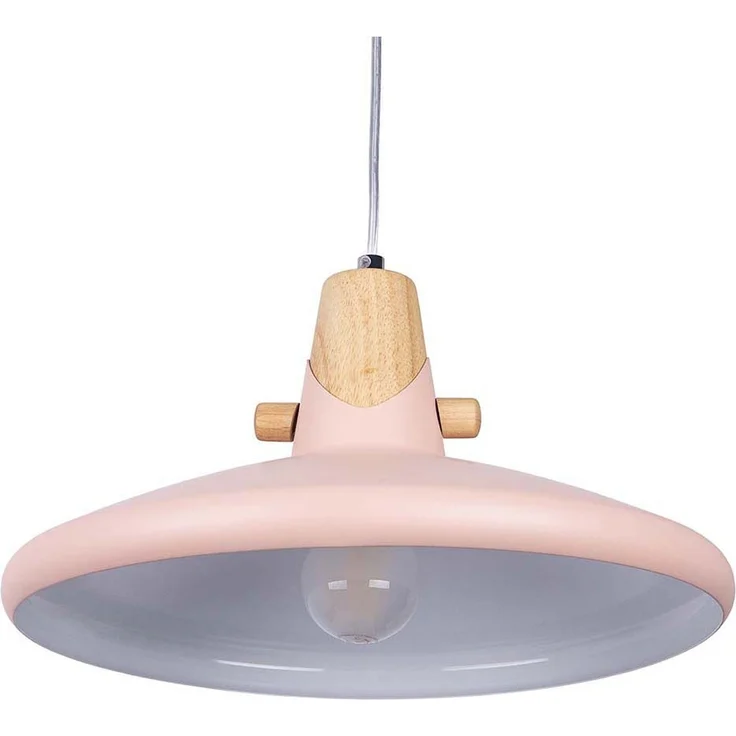 Hängeleuchte, pink, Metall, Holzoptik, H 150 cm – Bild 7