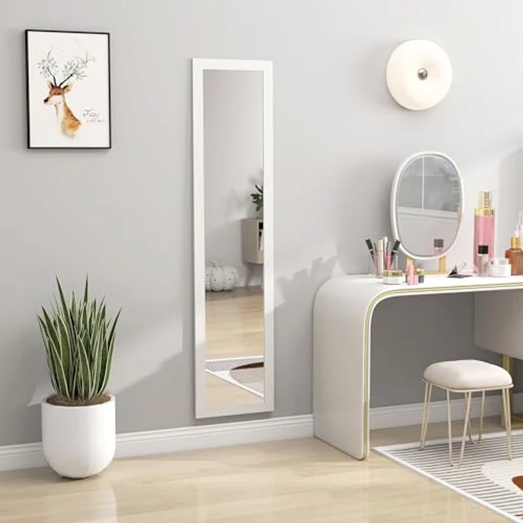 HOMCOM Standspiegel mit Ständer und Haken (Stehspiegel, 1-St, Wandspiegel), für Wohnzimmer, Schlafzimmer, Weiß – Bild 10