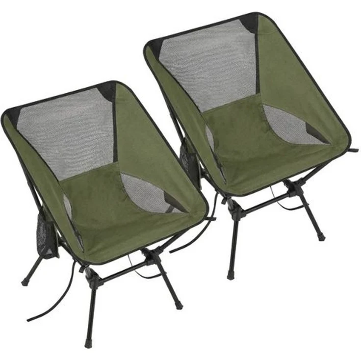 SONGMICS Faltbarer Outdoor Stuhl 2er Set, höhenverstellbarer Campingstuhl mit Stahlrahmen, 2 Seitentaschen, für Reisen, grün – Bild 3