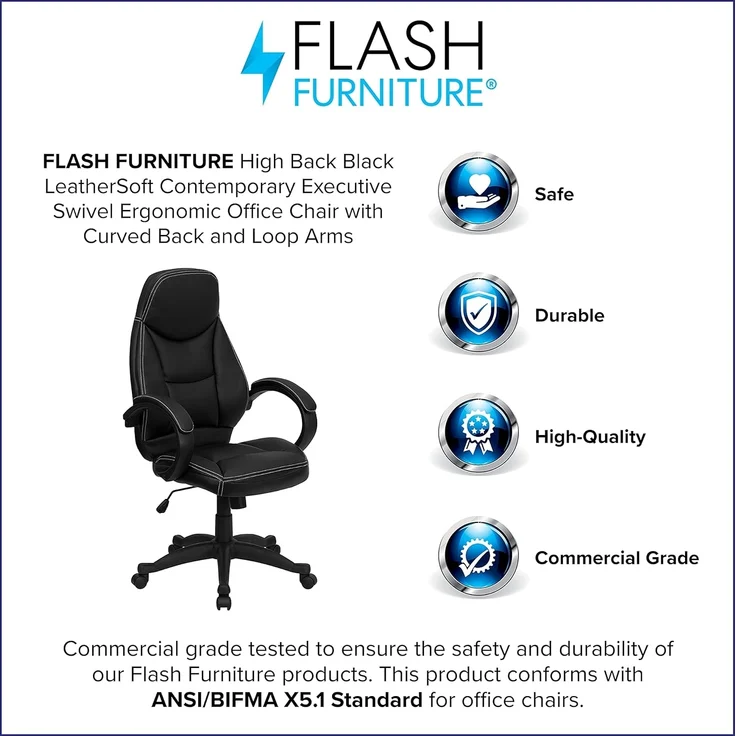 Flash Möbel h-hlc-0005-high-1b-gg Hohe Rückenlehne schwarz Leder modernes Bürostuhl – Bild 10