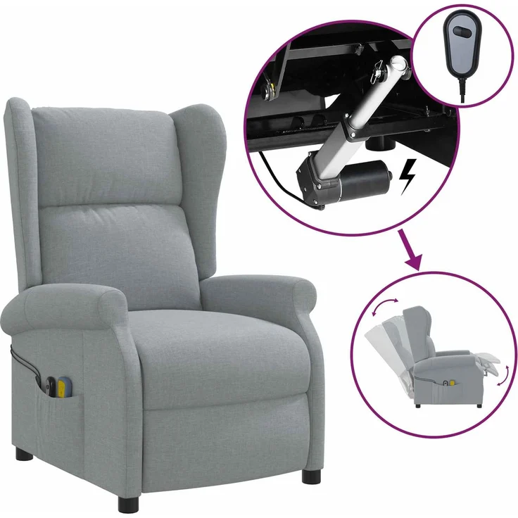 vidaXL Wing Back elektrischer Massagesessel Hellgrau Stoff 3460290 – Bild 9