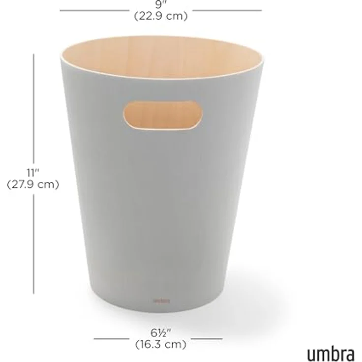 Umbra Woodrow Abfalleimer - Zweifarbiger Holz Papierkorb für Büro, Badezimmer, Wohnzimmer und Mehr, 7,5l Fassungsvermögen, Natur / Hellgrau – Bild 4