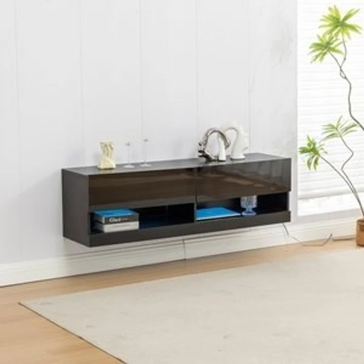 Thanaddo TV-Bank TV Lowboard mit LED Hängend Sideboard 140cm, Hochglanz Fernsehschrank, Breite 140cm – Bild 6