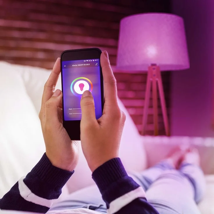 Alecto Smarte LED-Leuchte SMARTBULB10, WiFi LED-Lampe (E27), 10W, 16 Mio. Farben, Sprachsteuerung, LED, Sehr warmes Weiß,Warmweiss,Naturweiss,Kühles weiss,RGB, WiFi LED-Lampe (E27), 10W, 16 Mio. Farben, Sprachsteuerung – Bild 6