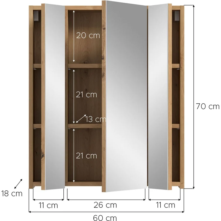 Spiegelschrank (B/H/T: 60x70x18 cm) in Artisan Oak Nachbildung und Artisan Oak Nachbildung – Bild 4