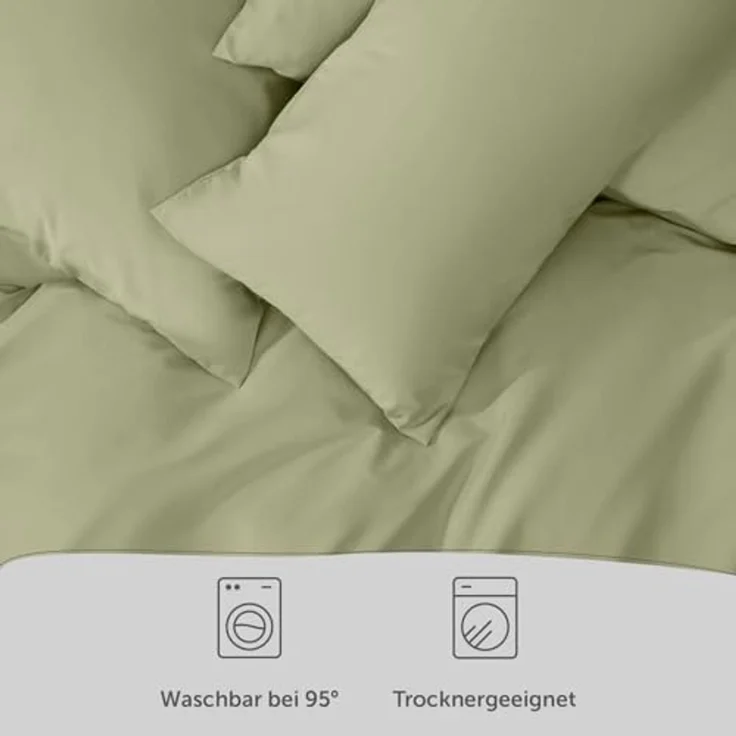 Blumtal Bettwäsche, Oeko-TEX, Mikrofaser, 08 - Grün, Decke 155x220 cm & 2x Kissen 40x80 cm – Bild 5