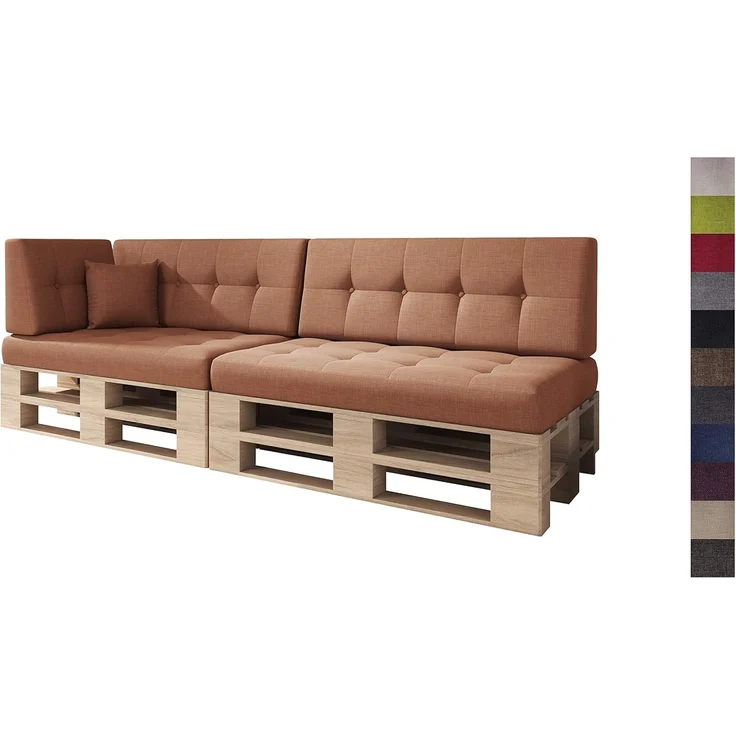 sunnypillow Palettenkissen Kaltschaum Palettenauflage Palettenpolster Palettensofa Sitzkissen Rückenlehne gesteppt 6er Set Orange