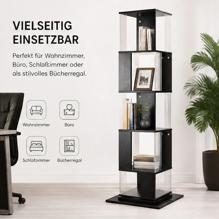 Home Nature Wohnkonzept Bücherregal/Eckregal mit 5 Ebenen für Wohnzimmer, Schlafzimmer und Home Office im Industrial Design, Schwarz, 159 × 50 × 50 cm – Bild 4