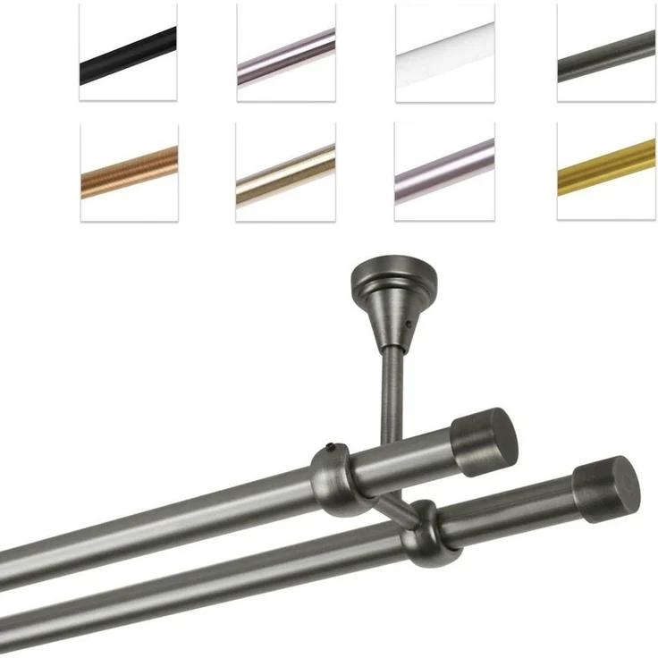 MDEKOR Gardinenstange Vorhangstange 19mm, 2-läufig, kürzbar, 2-läufig Deckemontage, 120 cm Antik Stahl