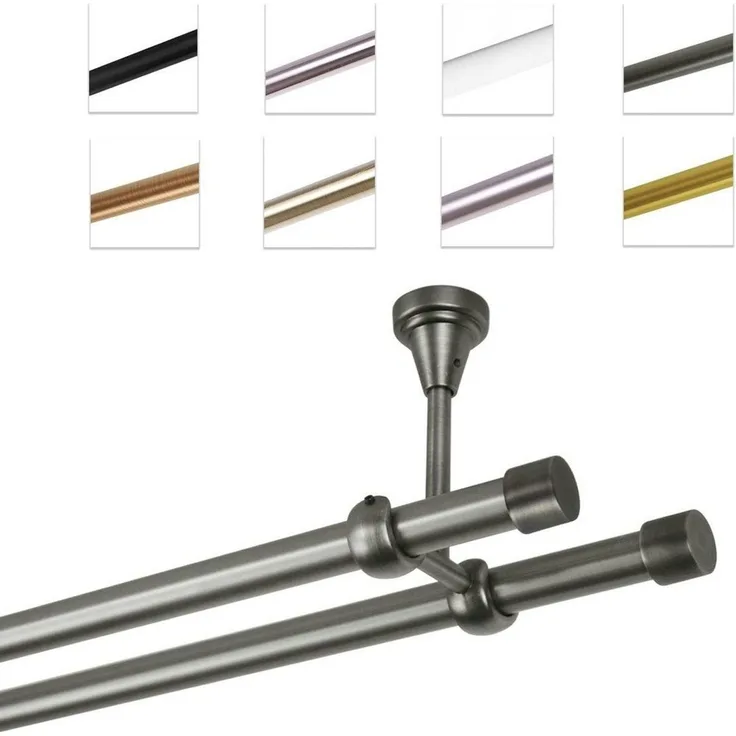 MDEKOR Gardinenstange Vorhangstange 19mm, 2-läufig, kürzbar, 2-läufig Deckemontage, 120 cm Antik Stahl
