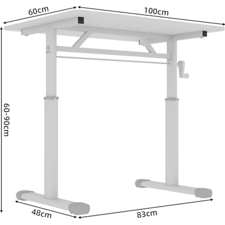 Ball & Cast Höhenverstellbarer Schreibtisch Manuell (60x100 cm), Tisch Computertisch für Erwachsene, Einfach & Zeitsparend Montierbar, Weiß – Bild 10