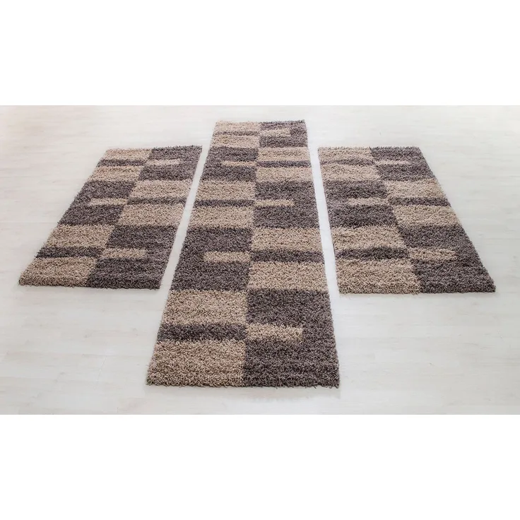 Carpettex Hochflor-Bettumrandung Unicolor - Einfarbig, Höhe 30 mm, (Bett-Set, 3-tlg, Bettvorlage), Schlafzimmer Teppich Bettumrandung Läufer Set 3 teilig