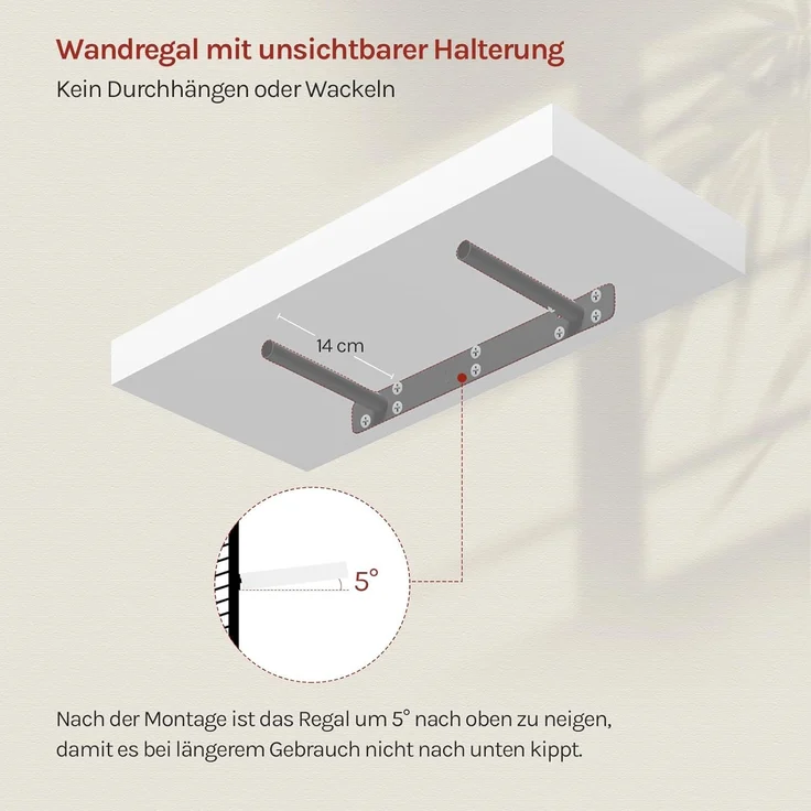 WOLTU Wandboard Wandregal CD DVD Regal Bücherregal Schweberegal Holz Board 50x22. 9x3. 8cm weiß für Büro, Wohnzimmer, Schlafzimmer, Küche RG9368ws – Bild 5
