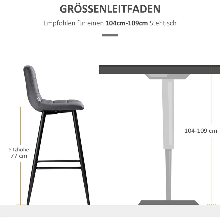 HOMCOM Barhocker-Set, Polyester, Stahl, Grau, 42L x 55B x 103H cm – Bild 7
