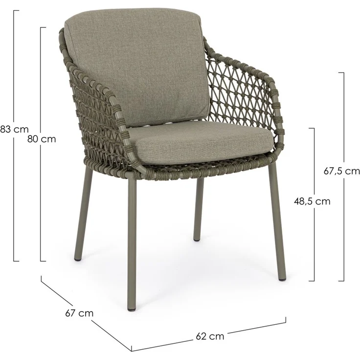 Gartenstuhl Ivissa aus Metall, modern gepolstert, Grün, wetterfestes Kissen, inkl. Armlehnen – Bild 4
