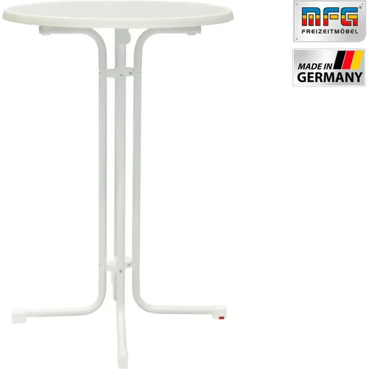 MFG Stehtisch klappbar mit wetterfester Melamin-Platte, MDF/Stahlrohr weiß, 110 x 80 cm