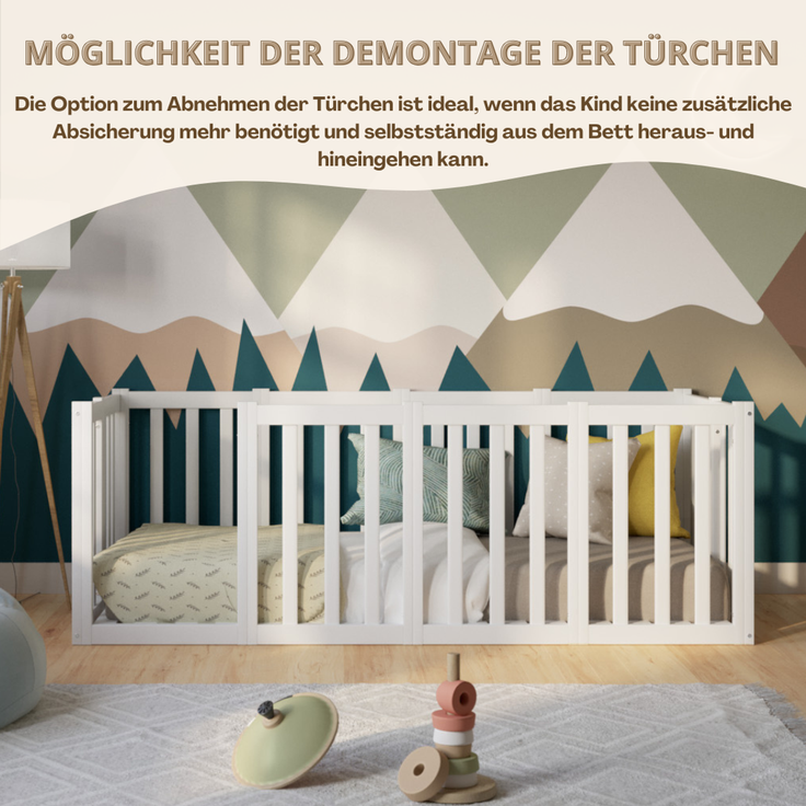 Crazy Pine 'Crazy John' Kinderbett mit hohem Rausfallschutz 73 cm, Holz, Weiß, 90x180 cm – Bild 6
