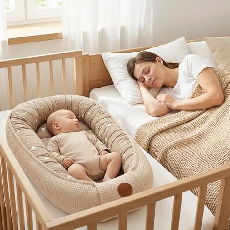 Babynest Neugeborene Nestchen Baby - 90x50 cm Kokon Handmade zweiseitig aus Waffel Piqué Baumwolle Schlummer Teddybären B – Bild 7