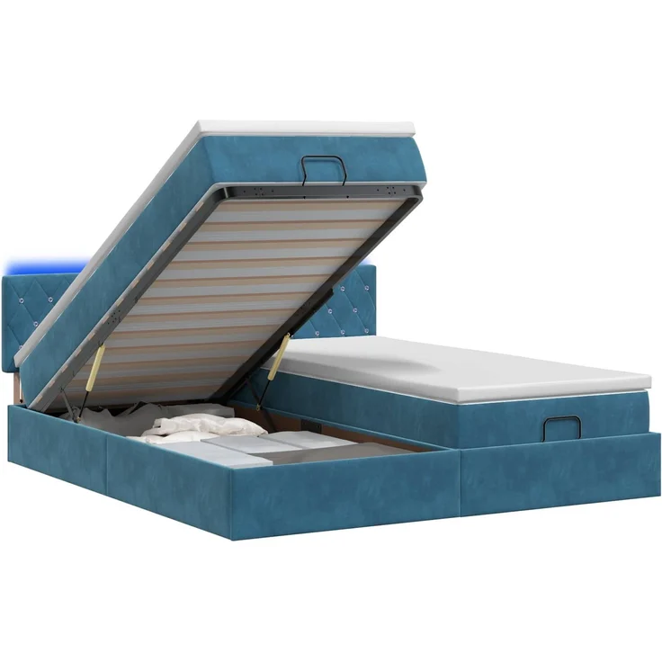 vidaXL Ottoman-Bett mit Matratze und LED Dunkelblau 180 x 200 cm Samt 3457318 – Bild 2