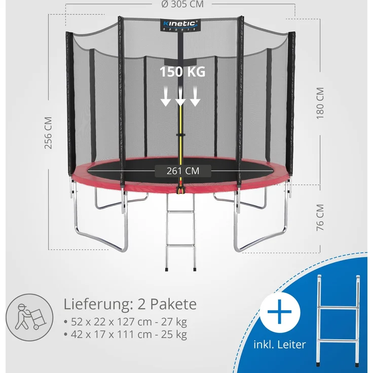 KINETIC SPORTS Trampolin Outdoor SALTO - Kindertrampolin Gartentrampolin Set mit Leiter, Netz, Randpolster, USA Sprungtuch, bis zu 160kg, Pink, Ø 310 cm – Bild 7