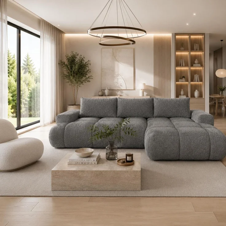 KRISAN MÖBEL Ecksofa BUBBLE in Grau mit Schlaffunktion & Ottomane rechts, modernes Polstersofa, 275 × 73 x 170 cm, Liegefläche 160 × 216 cm – Bild 5