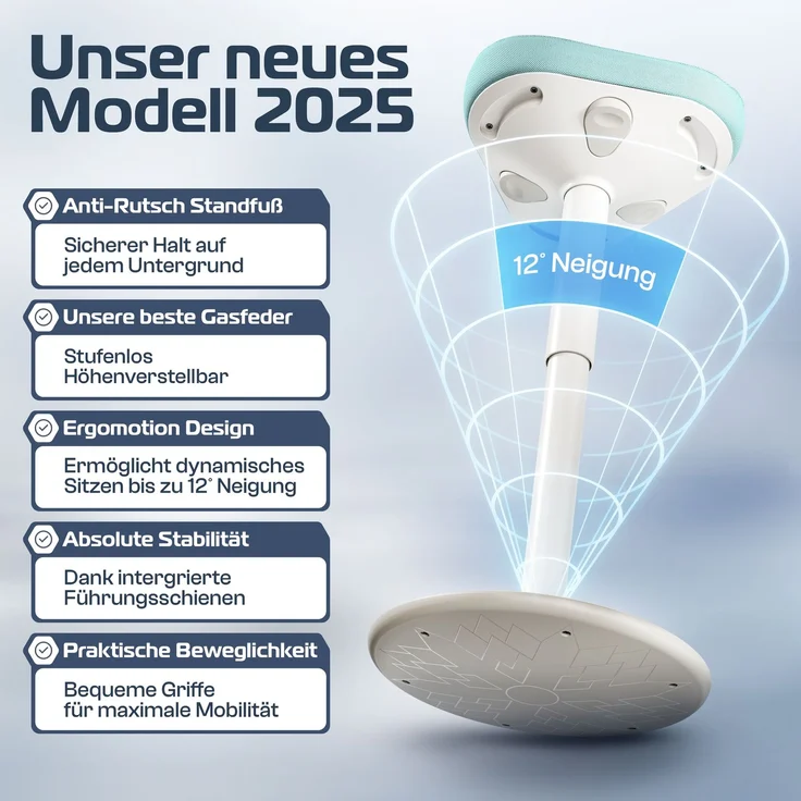 CLOUVOU Nexus, ergonomischer Stehhocker, stufenlos höhenverstellbar, Anti-Rutsch-Standfuß, Mint – Bild 3