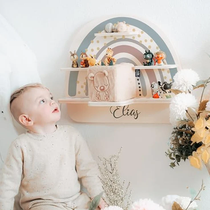 KIDSMOOD - Personalisiertes Tonie Regal für Kinderzimmer | Regenbogen Wand-Regal mit genügend Platz für Tonie-Hör-Figuren, Aussparung für Tonie-Musikbox & Kabelmanagement, Tonie Regal Mädchen & Jungen – Bild 3