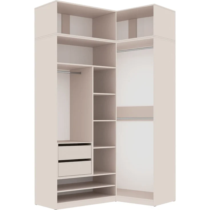 Marmex Möbel Tres Set-C/N praktischer Einbauschrank ohne türen, Eckkleiderschrank mit Aufsatz, Ankleidezimmer Möbel, laminierte Spanplatte, graubeige cashmere 190x246x51 cm – Bild 2