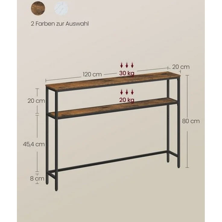 Vasagle Konsolentisch, schmal, mit 2 Ablagen, 2 Ebenen, Holzspanplatte, Stahl, vintagebraun-tintenschwarz, 20 x 120 x 80 cm – Bild 4