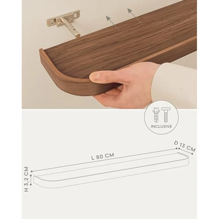 Kazai.® Wandregal 'Toke' | Bilderleiste in Echtholz-Veneer | Schwebendes Holzregal als Fotoleiste, Wanddeko und Ablage für Bad, Wohnzimmer, Küche, Schlafzimmer | Walnuss – Bild 3