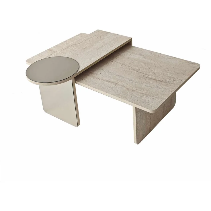 Skye Decor 'Luna 2 - Travertine' Couchtisch-Set, Travertin / Bronze, 105 x 35 x 60 cm – Bild 9