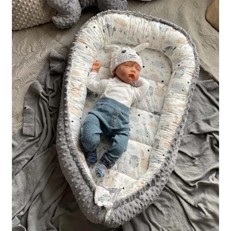 Loolay Bettnestchen MINKY/ Baumwolle BABYNEST Babykokon Geschenk Babyausstattung SETS, (MUSTER: HASE Beige/ Minky GRAPHIT, SOLO oder im SETS, 1-tlg, Neugeborene Nestchen, Babynestchen, Reisebett von LOOLAY), 100% Europäische Stoffe und Kleinserien-Nähe...