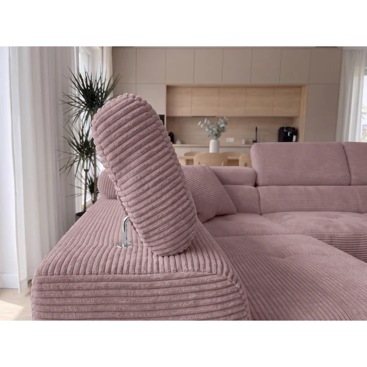 AX LIVING Konak Cord-Schlafsofa L Rosa 276 cm breit mit Bettkasten, Kopfstützen – Bild 6