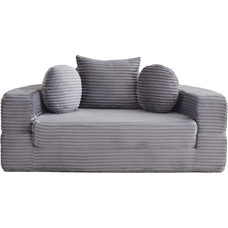 Schlafsofa aus Cord, 4-in-1 wandelbar zum runden Tagesbett, 180x183x55 cm, Grau – Bild 6