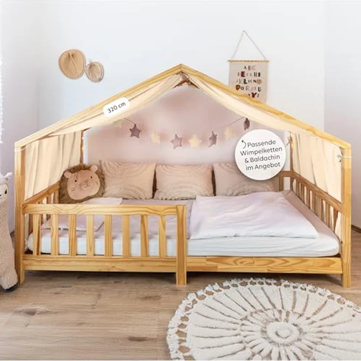 lilimaus Betthimmel Musselin Hausbett Himmel Kinderzimmer Baumwolle mit Gold, Gemütlicher Baldachin aus Baumwolle für traumhafte Kinderzimmer-Deko – Bild 6