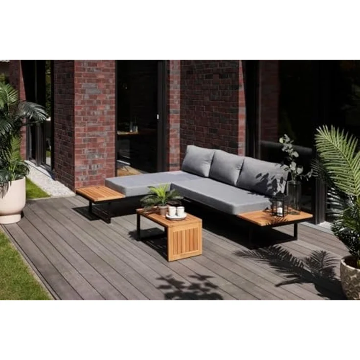 Primaster Gartenmöbel-Set Vulcano Holz/Aluminium Ecksofa Sitzgruppe Lounge Set – Bild 2