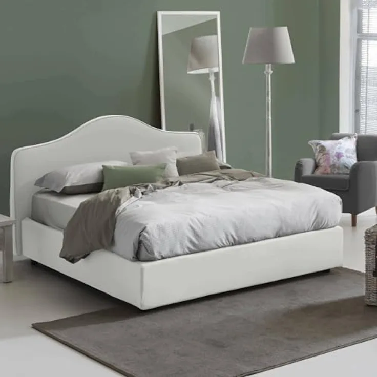 Talamo Italia - Annunziata Doppelbett, Bettkasten mit Stoffbezug, 100 % Made in Italy, Öffnung vorne, inklusive Matratze 160 x 190 cm, Weiß