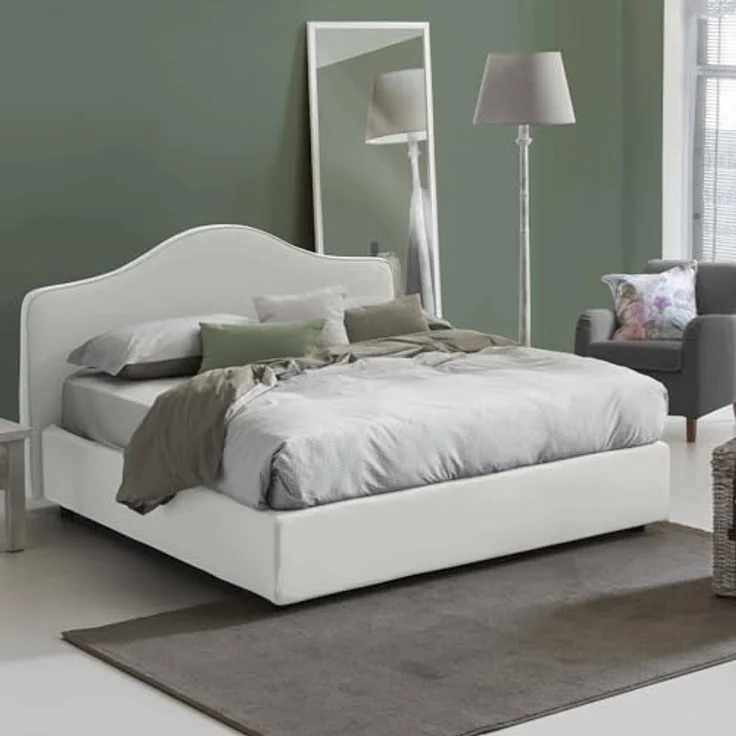 Talamo Italia - Annunziata Doppelbett, Bettkasten mit Stoffbezug, 100 % Made in Italy, Öffnung vorne, inklusive Matratze 160 x 190 cm, Weiß – Bild 1