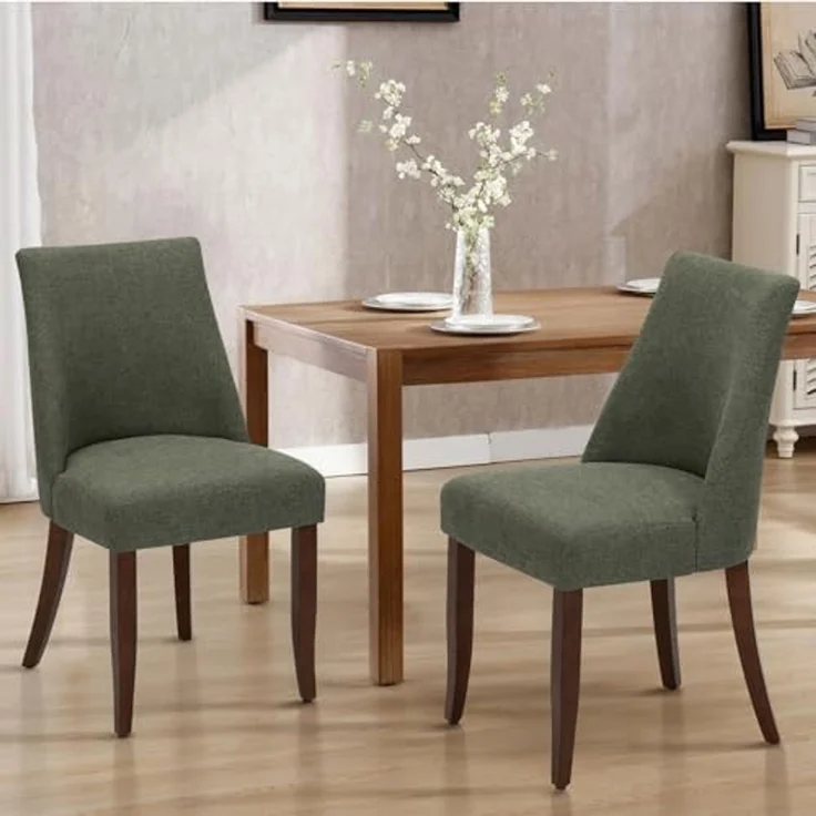 COLAMY Esszimmerstühle 2er Set, Moderne Küchenstuhl Polsterstuhl Stühle mit Rückenlehne, Stoff Dining Chairs mit Holzbeinen für Esszimmer, Küche, Restaurant mit Holzbeinen, Grün – Bild 3