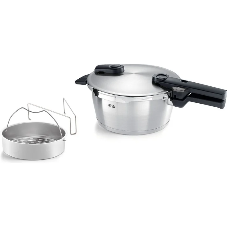 Fissler Schnellkochtopf Vitaquick® Premium Edelstahl Schnellkochtopf mit Dämpfeinsatz, Edelstahl 18/10 (3-tlg), Made in Germany, mit gelochtem Einsatz – Bild 5