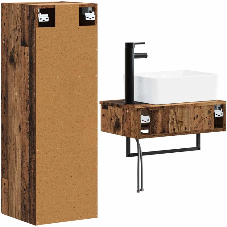 vidaXL Badezimmerschrank-Set 2 stk. Altholz 33 x 34,5 x 100 cm 3406111 – Bild 5