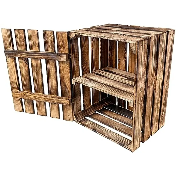 Creative Deco Holzkiste Vintage Holztruhe mit Deckel & Regal 50 x 40 x 30 cm