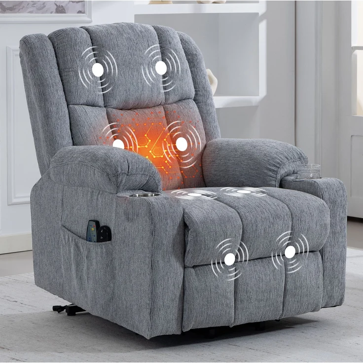 Elektrischer Relaxsessel aus Samt mit Aufstehhilfe, Massage & Wärme, 91x84x106 cm, Hellgrau – Bild 4