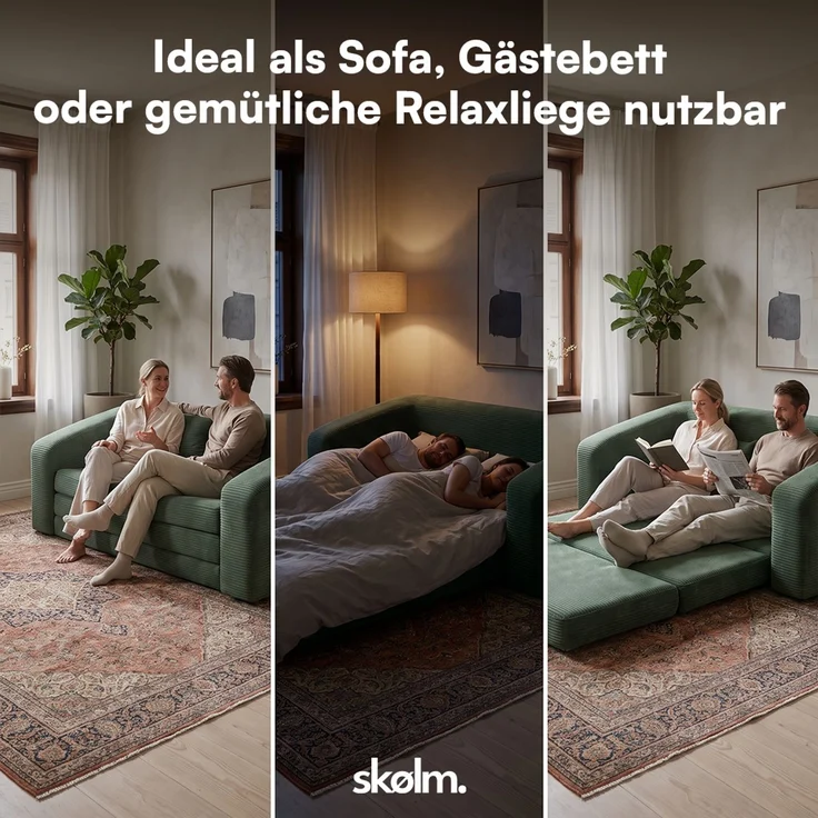 skølm 'Fjäll' Schlafsofa 2 Sitzer mit 2 Kissen, dunkelgrün, Cordsofa ausklappbar, mit Liegefunktion, vakuumverpackt ohne Aufbau – Bild 10