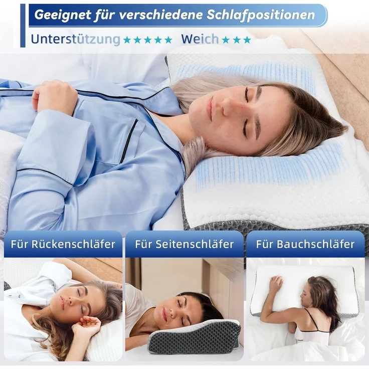 Nackenstützkissen Memory Kissen Weiß/ Dunkelgrau (62 x 34,5 x 12/8CM) – Bild 2