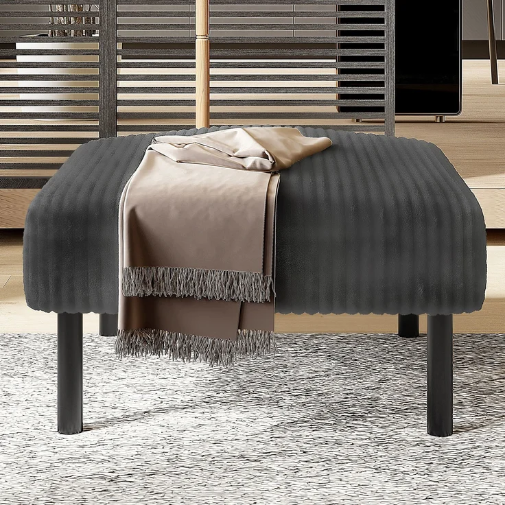 Fußhocker B 56 x T 51 x H 39 cm, grauer Cordbezug und Metallrahmen, 1 Stück – Bild 5