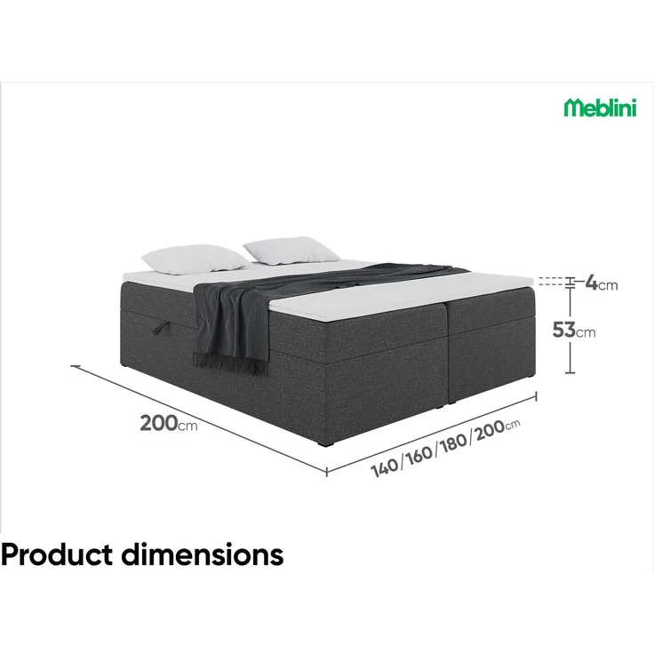 MEBLINI Boxspringbett LIONEL 200x200cm - H3/Dunkelgrau Webstoff - mit Bettkasten - Gepolstert Doppelbett mit Matratze und Topper - Polsterbett mit Stauraum - Bett ohne Kopfteil - Stauraumbett – Bild 7