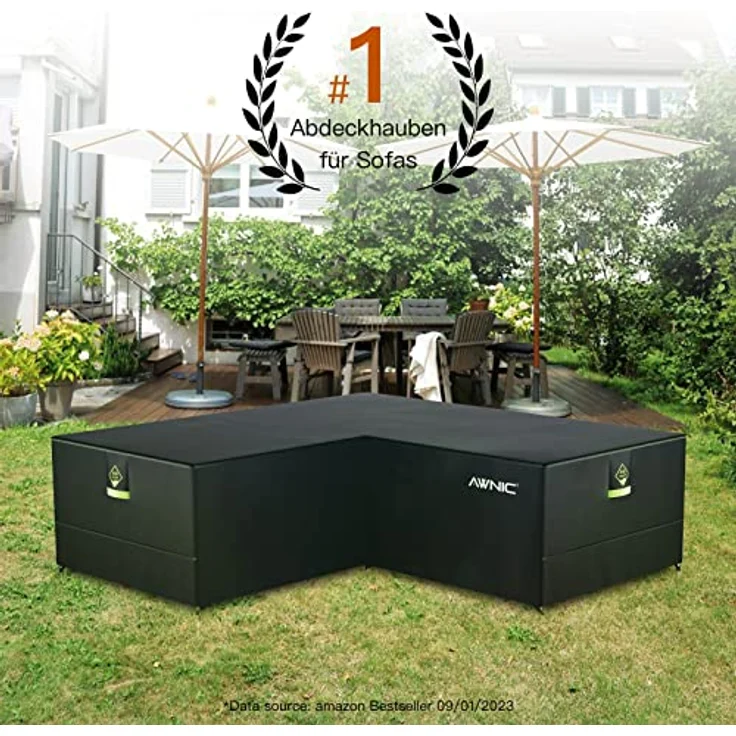Awnic Abdeckung für Lounge Sofa L-Form Outdoor Rattansofa Abdeckung Schutzhülle für Garten Sofa Wasserdicht 420D Polyester 215 x 215 x 85x71 cm – Bild 8